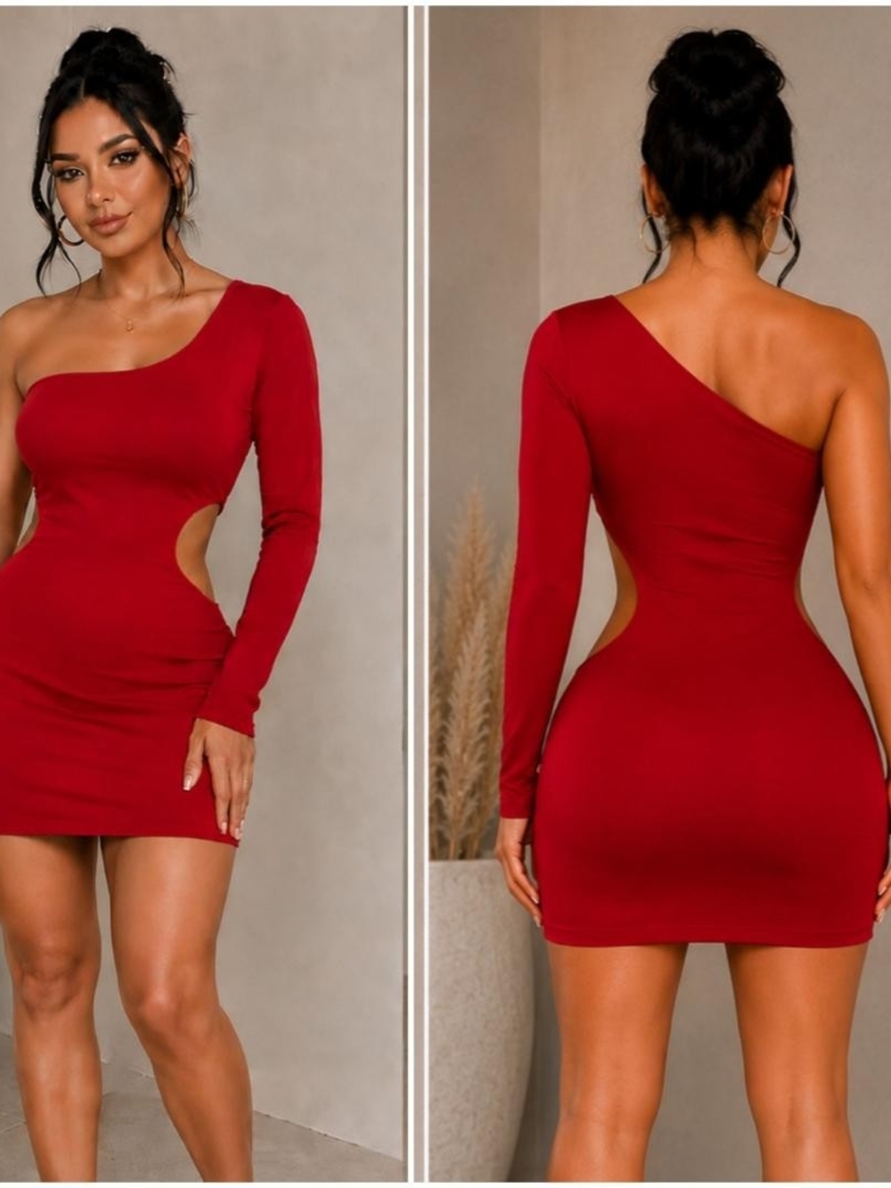 Women’s One-Shoulder Cutout Mini Dress - Red